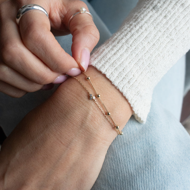 Gold Plated Micro Bead and Chain Bracelet