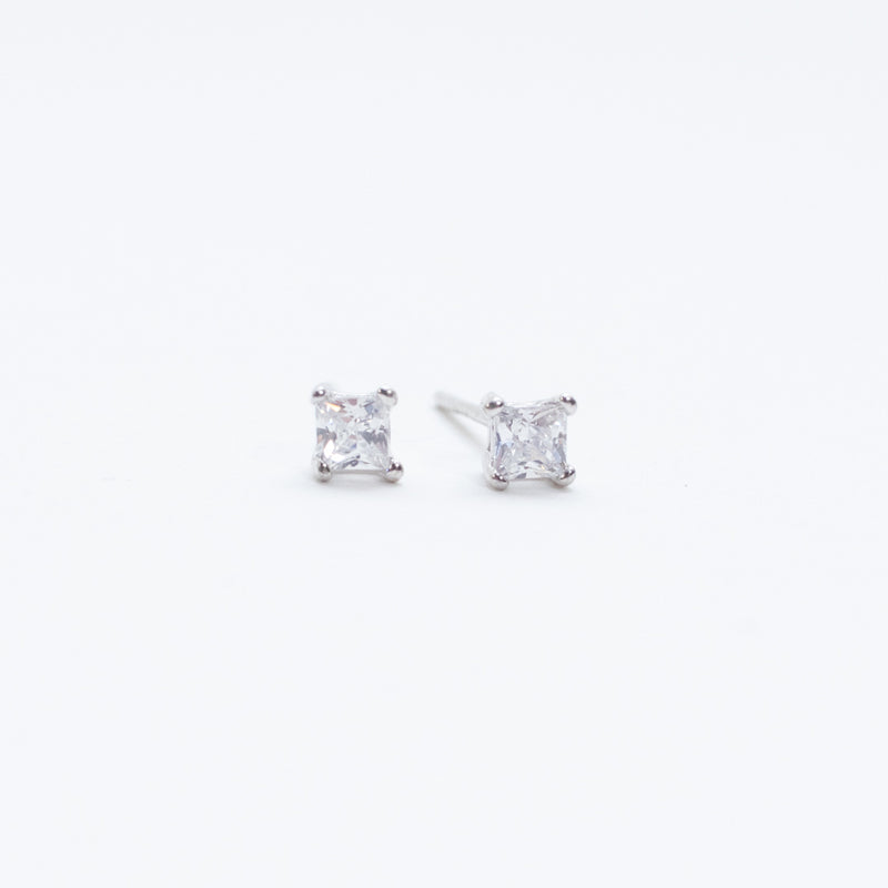 Silver Square Faceted Claw Set Crystal Studs