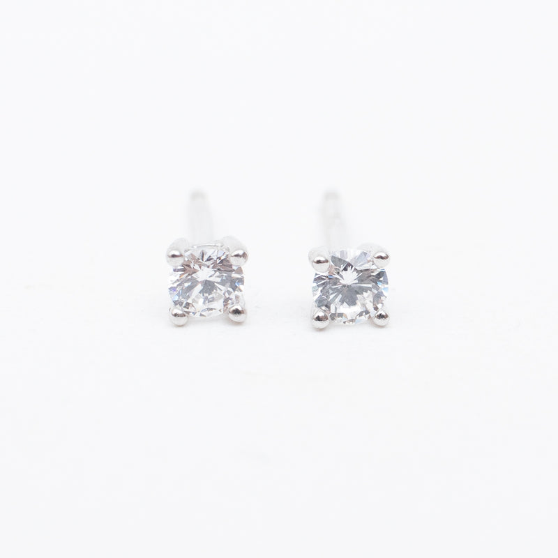 Silver Round Faceted Claw Set Crystal Studs