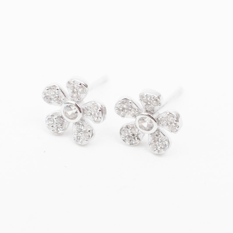 Silver Cubic Daisy Studs