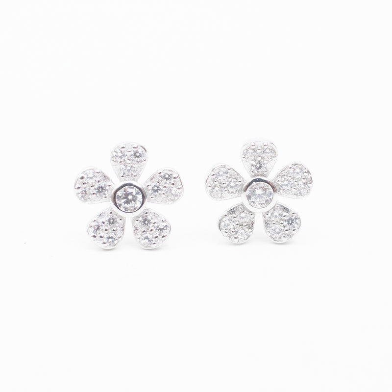 Silver Cubic Daisy Studs