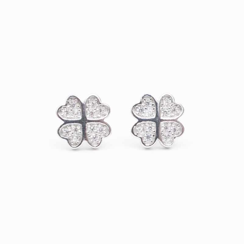 Silver Crystal Clover Studs