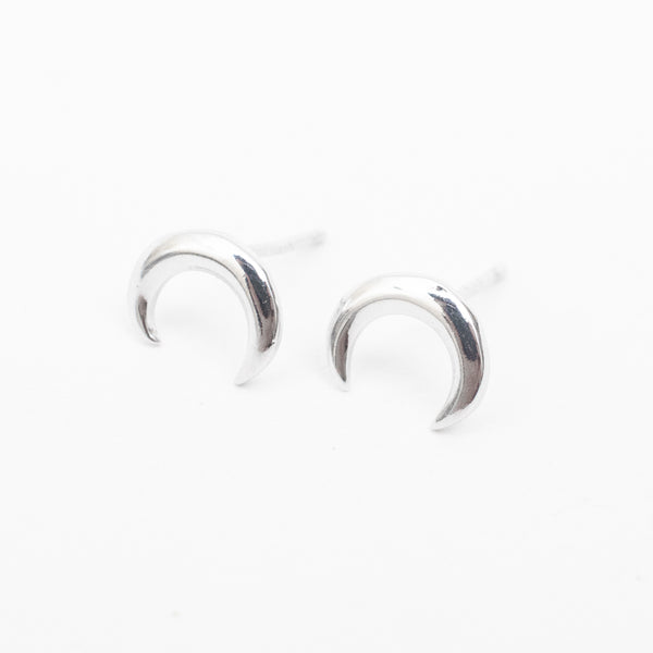 Silver Cut Out Crescent Shaped Studs