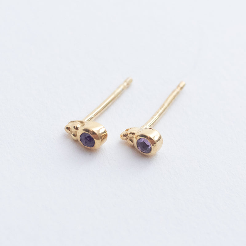 Gold Vermeil Micro Faceted Amethyst Stud