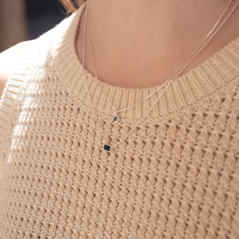 Silver Octagon Shaped Blue Topaz Necklace