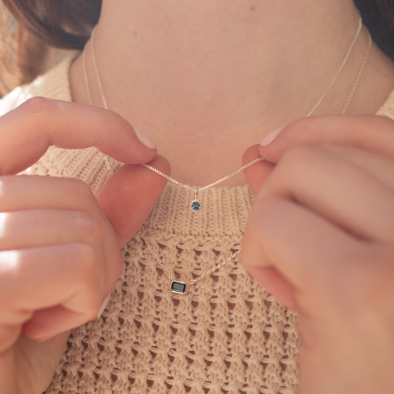 Silver Milgrain Edge Round London Blue Topaz Necklace