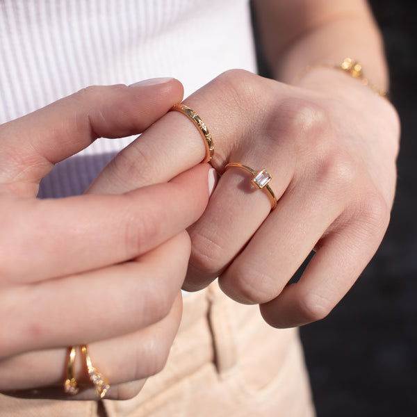 Gold Vermeil Star Set CZ Rounded Thin Band