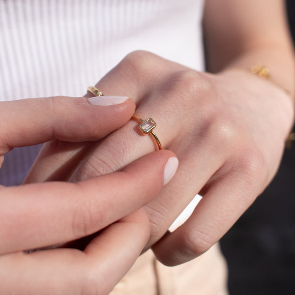 Gold Vermeil Emerald Cut White Topaz Ring