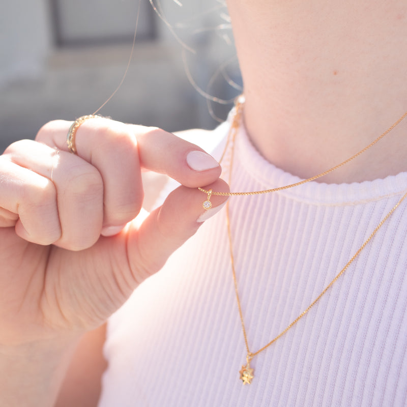 Gold Vermeil Tiny Milgrain Edge Cubic Zirconia Necklace