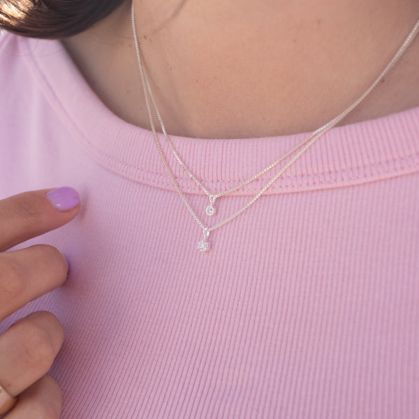 Silver Tiny Milgrain Edge Cubic Zirconia Necklace