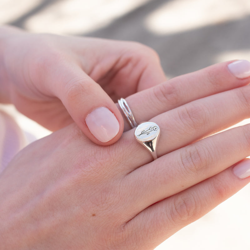 August Birth Flower Signet Ring