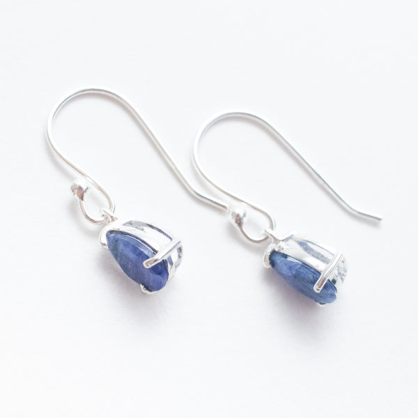 Blue Sapphire Silver Teardrop Earrings