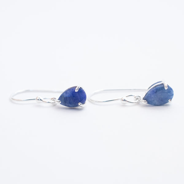 Blue Sapphire Silver Teardrop Earrings