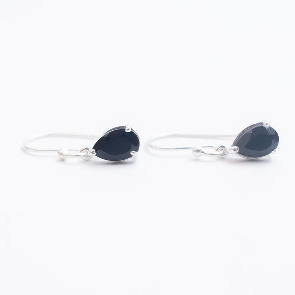 Black Onyx Silver Teardrop Earrings