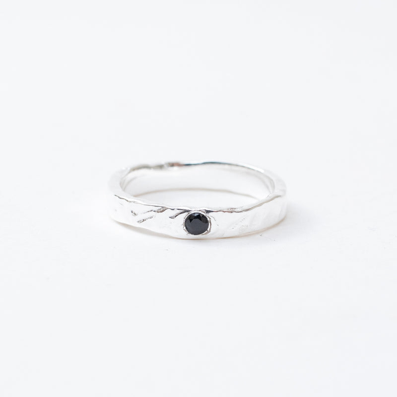 Hammered Silver Band with Gemstone
