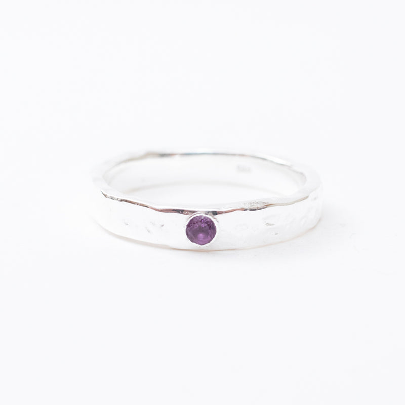 Hammered Silver Band with Gemstone