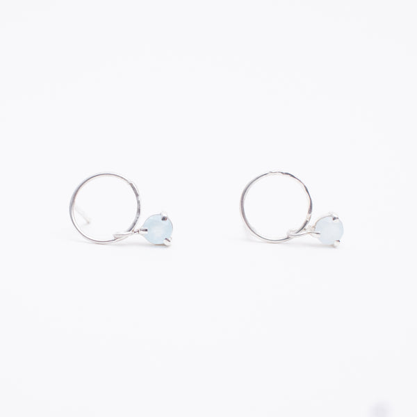 Hand Hammered Silver Circle & Aquamarine Earrings