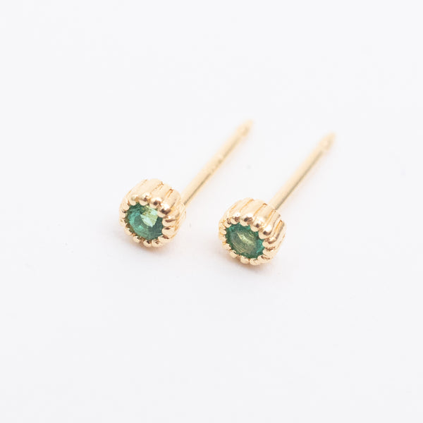 Gold Vermeil & Emerald Milgrain Studs