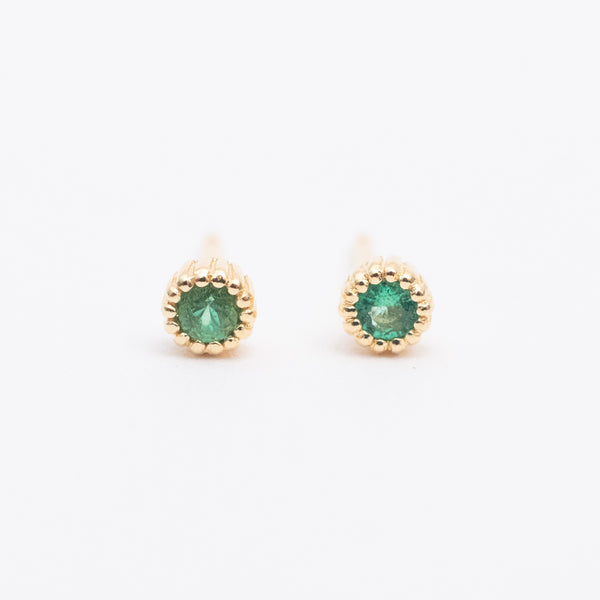 Gold Vermeil & Emerald Milgrain Studs