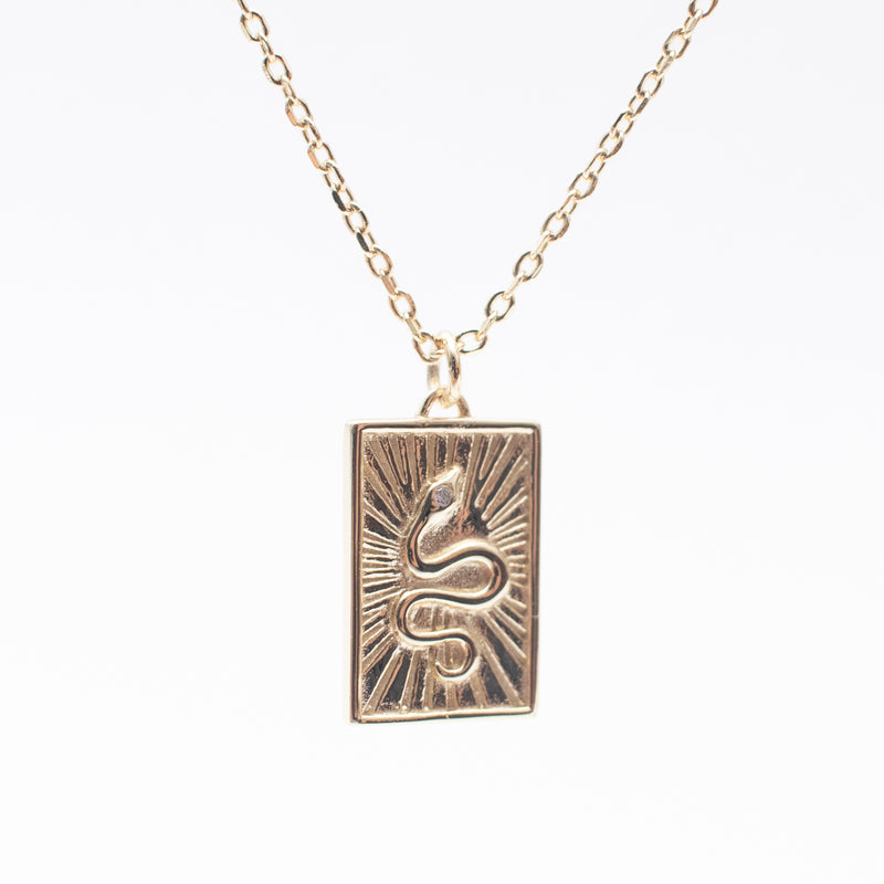 Gold Vermeil Square Snake Medallion Necklace