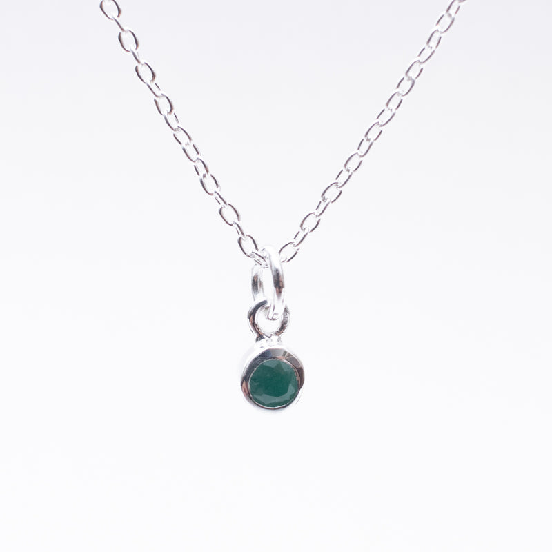 Silver & Raw Emerald Solitaire Necklace