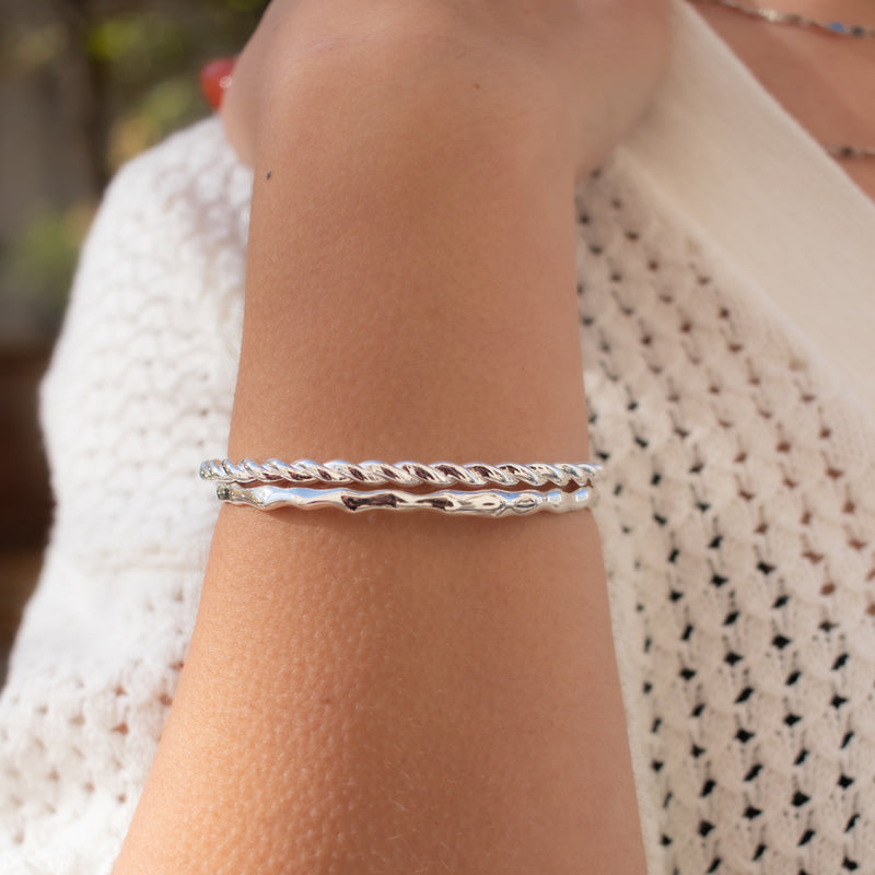 Sterling Silver Twisted Rope Open Cuff