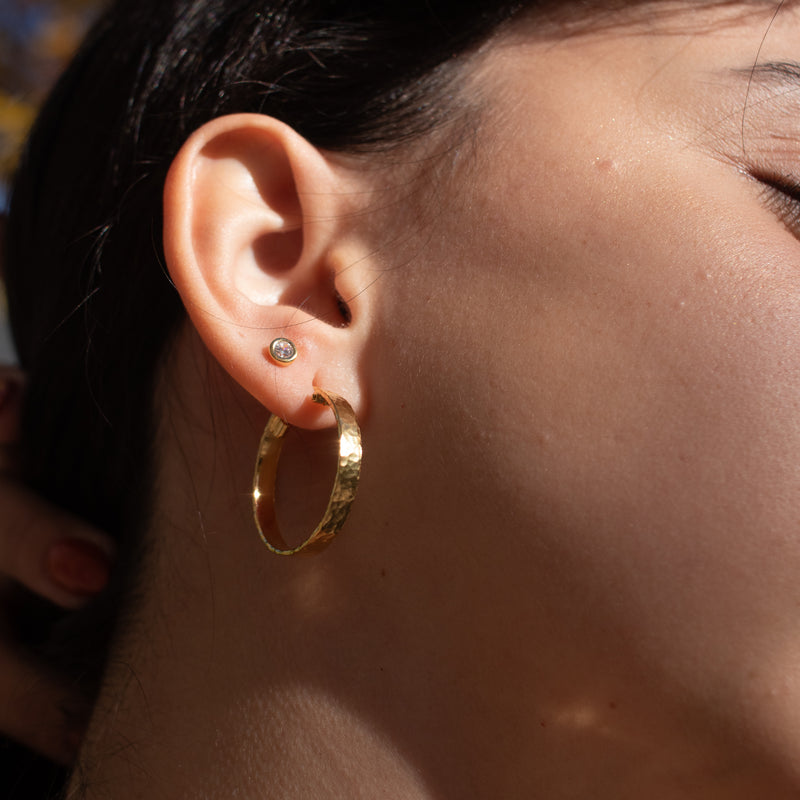 Round Gold Vermeil Bezel Set Cubic Zirconia Studs