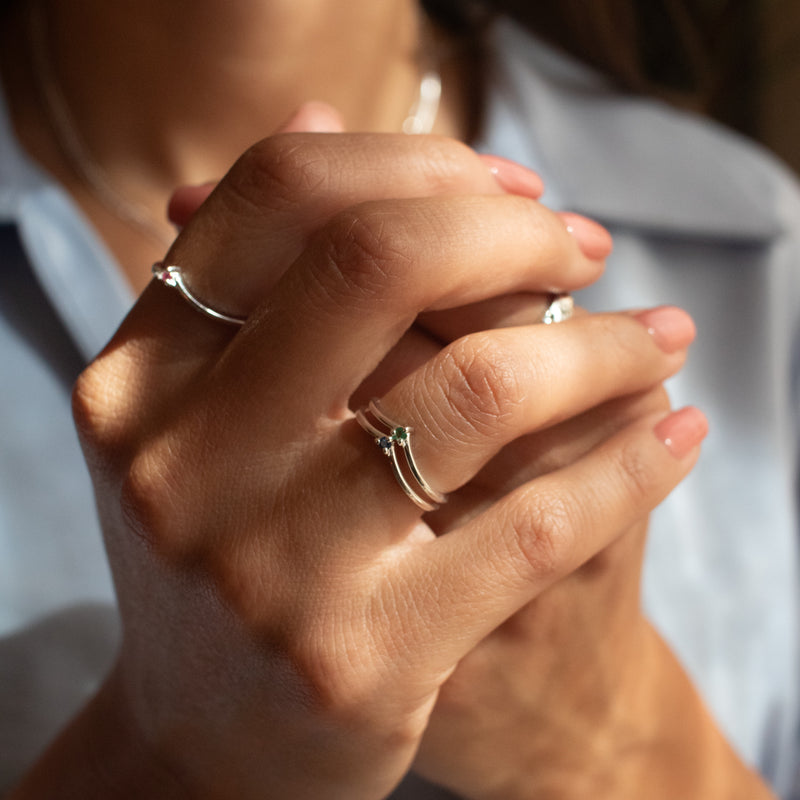 Silver Claw Set Emerald Chevron Ring