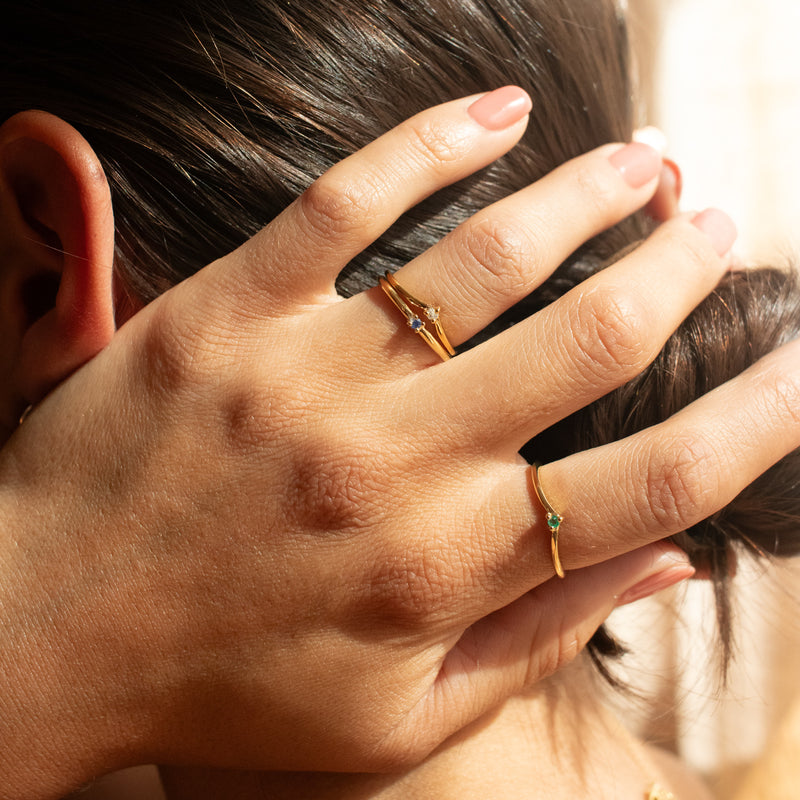 Gold Vermeil Claw Set Emerald Chevron Ring