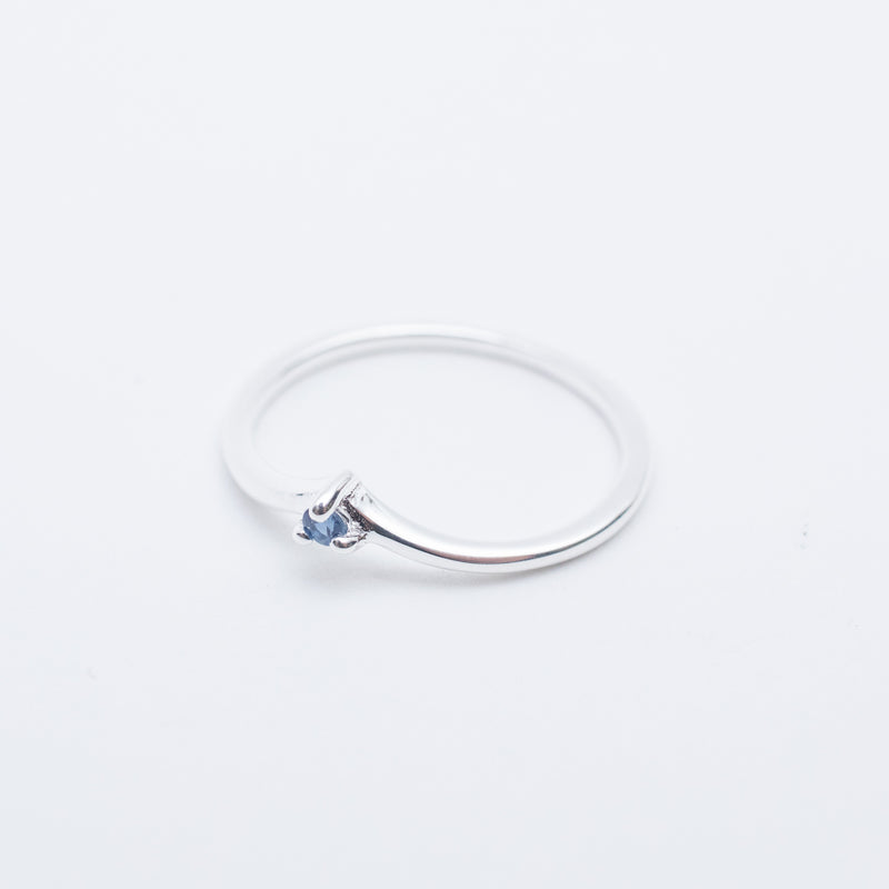 Silver Claw Set Blue Sapphire Chevron Ring