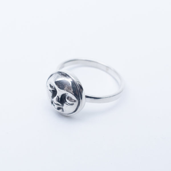 Silver Happy Moon Face Ring