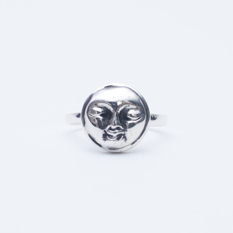 Silver Happy Moon Face Ring