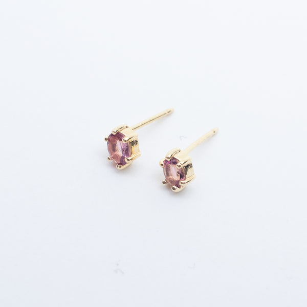 Gold Vermeil Oval Pink Tourmaline Claw Shaped Studs
