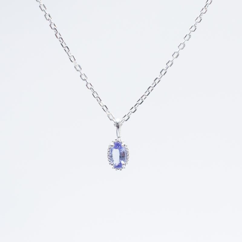 Silver Oval Milgrain Edge Tanzanite Necklace