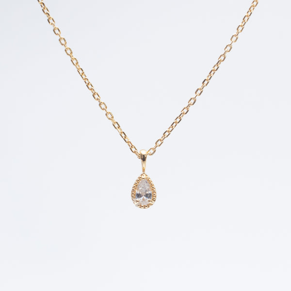 Gold Vermeil Pear Shaped Milgrain Cubic Necklace