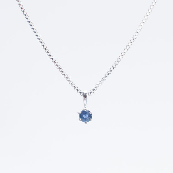 Silver Round Claw Set Blue Sapphire Necklace