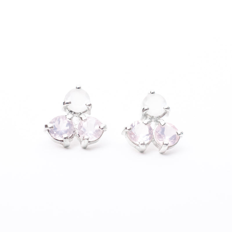 Rose Quartz & Moonstone Silver Portofino Studs