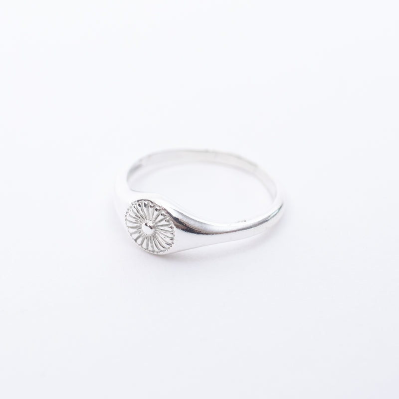 Small Silver Stamped Flower Signet Ring