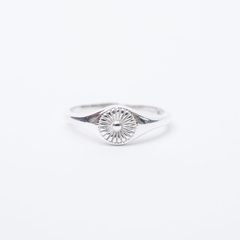 Small Silver Stamped Flower Signet Ring