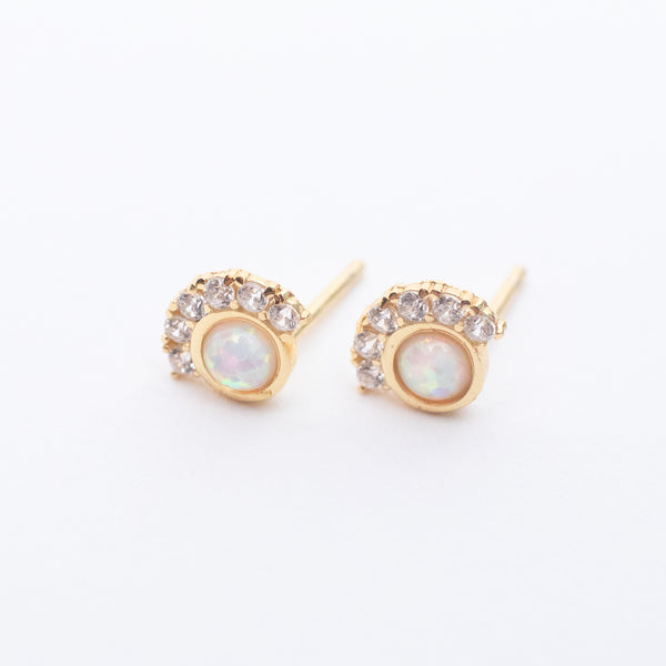 Gold Vermeil Sunshine Bezel White Opal Studs