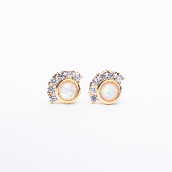 Gold Vermeil Sunshine Bezel White Opal Studs