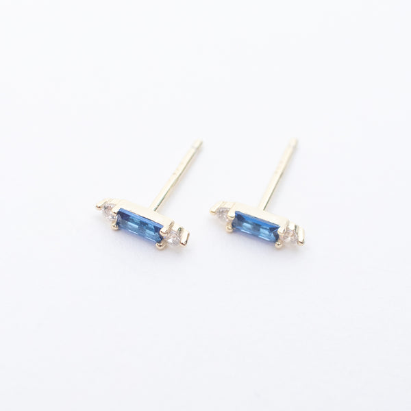 Gold Vermeil Rectangular Sapphire Cubic Studs