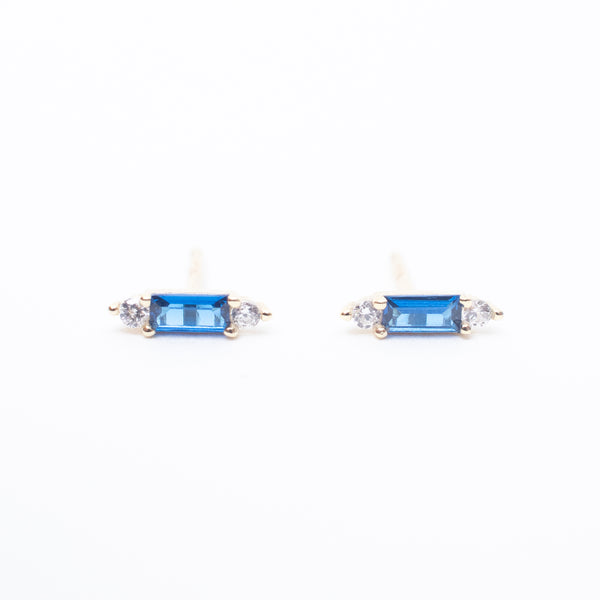 Gold Vermeil Rectangular Sapphire Cubic Studs