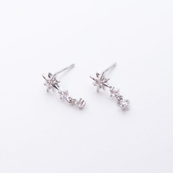 Silver Cubic Starburst Drop Studs