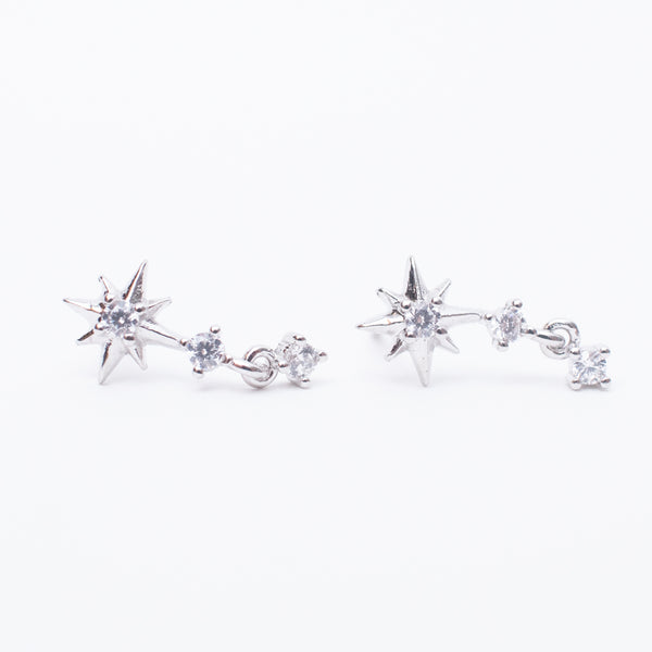 Silver Cubic Starburst Drop Studs