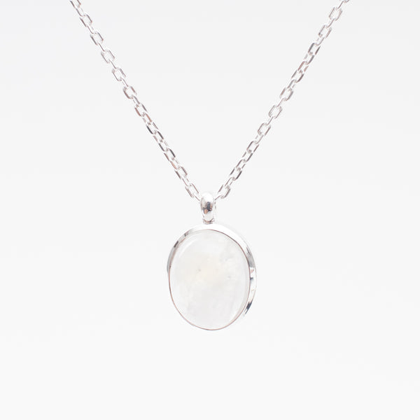 Silver Cab Oval Rainbow Moonstone Necklace