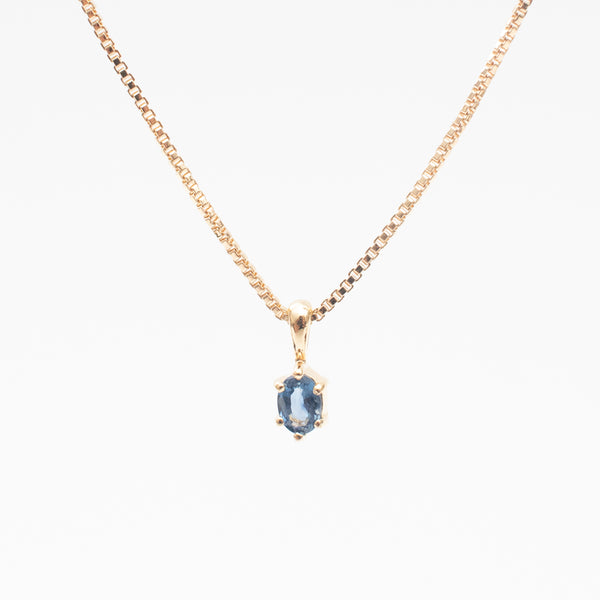 Gold Vermeil Oval Claw Set Blue Sapphire Necklace