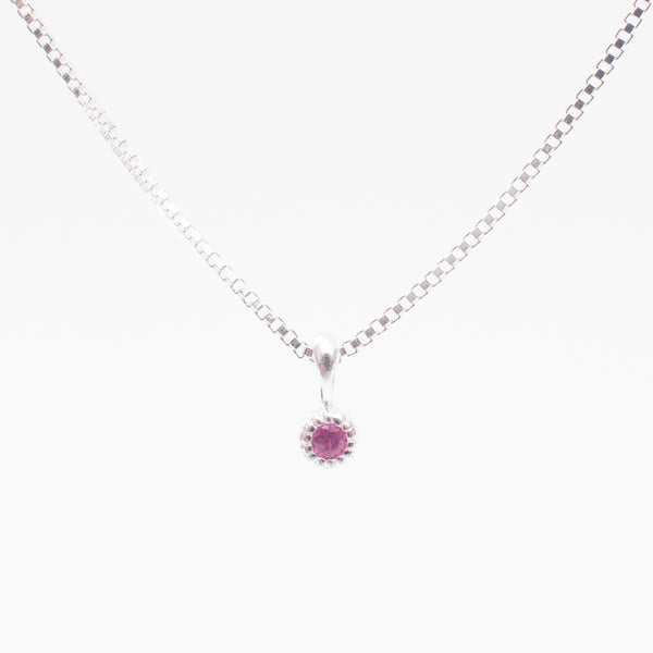 Silver Tiny Milgrain Edge Ruby Necklace