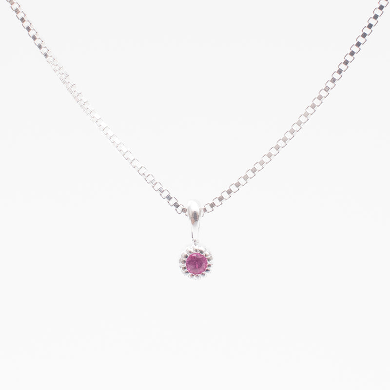 Silver Tiny Milgrain Edge Ruby Necklace