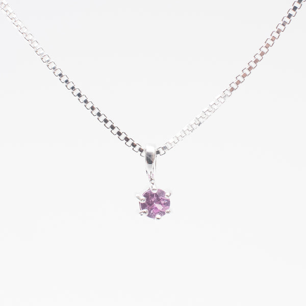 Silver Round Claw Set Pink Sapphire Necklace